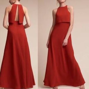 ANTHROPOLOGIE BHLDN RED IVA CREPE MAXI DRESS GOWN BY JILL STUART